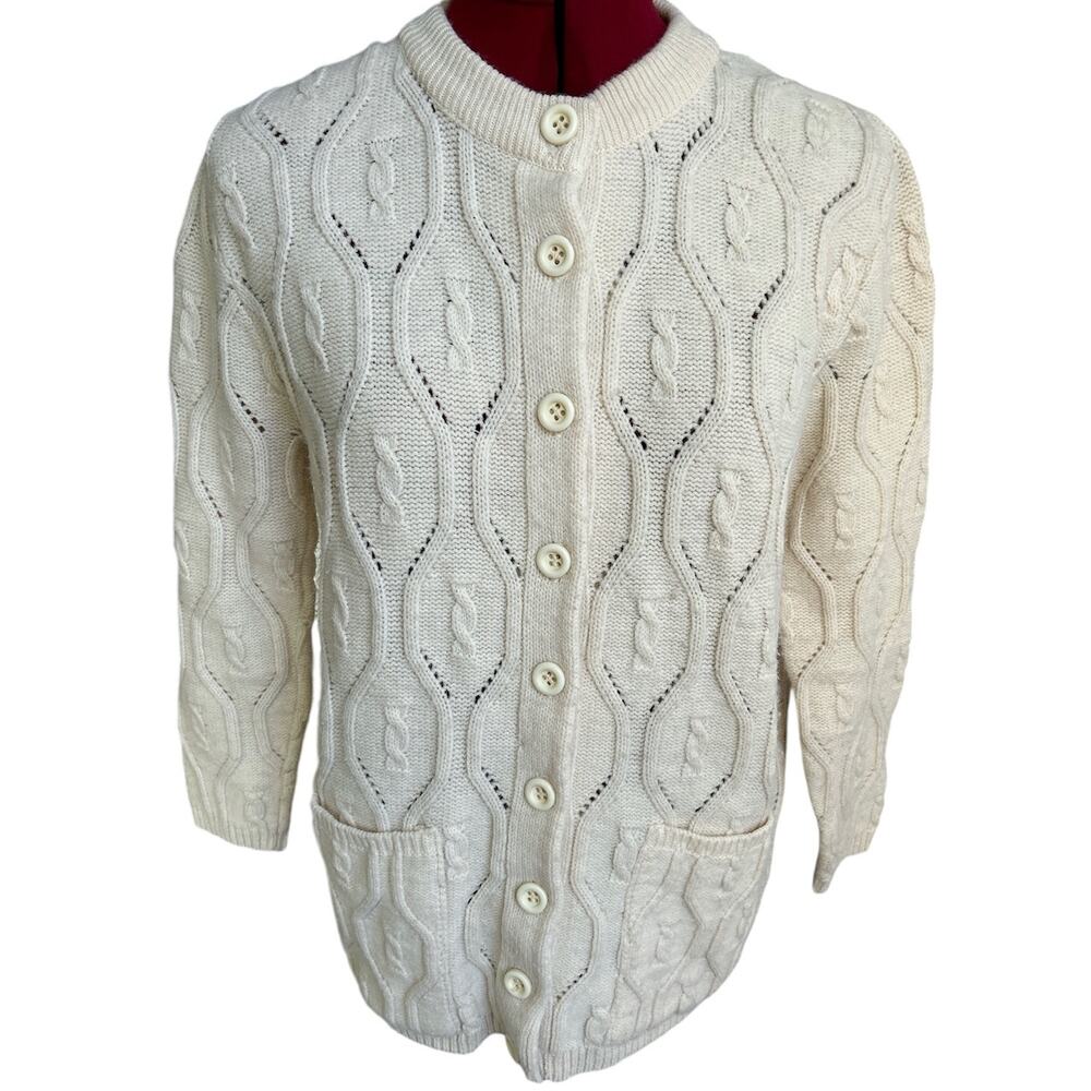 It’s Pure Gould Vintage 70s Size Medium‎ Cottagecore Cable Knit Cream Cardigan